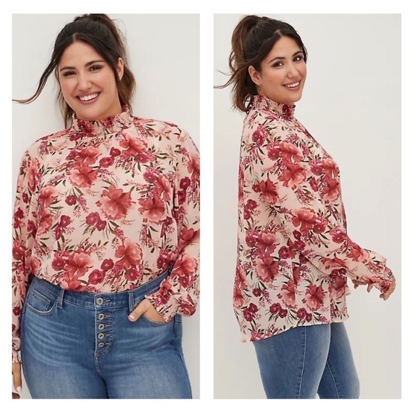 Torrid size 4X Floral Blouse Lightweight pink semi sheer - Picture 1 of 14